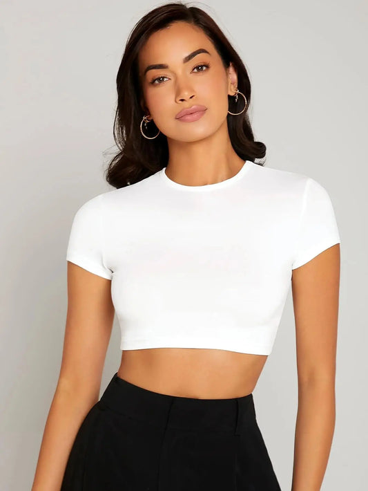 Tight Tops Sexy Crop T-Shirt Summer Woman Short Sleeve Breathable Stretch Soft Females Streetwears Highlighting A Good Figure