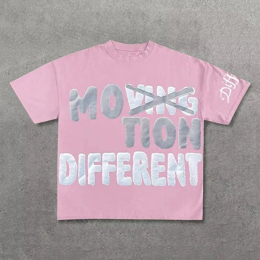 Vintage Motion Different Graphic 100% Cotton Short Sleeve T-Shirt Men Y2K Short Sleeves Oversize Tshirt Streetwear Women Tops