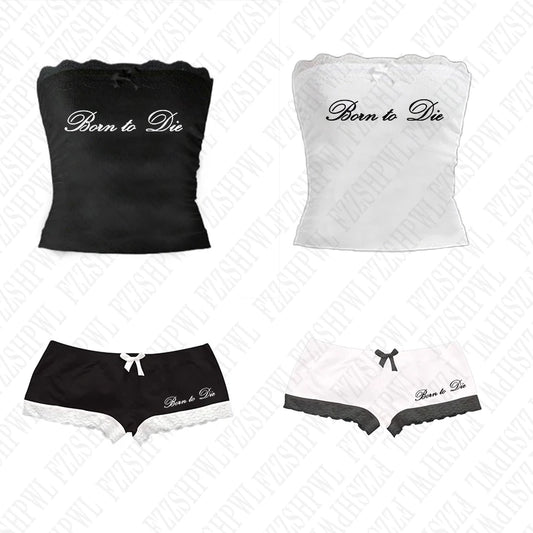 Women's 2 piece, Y2K girls vintage cute bow & lace chic aesthetic set