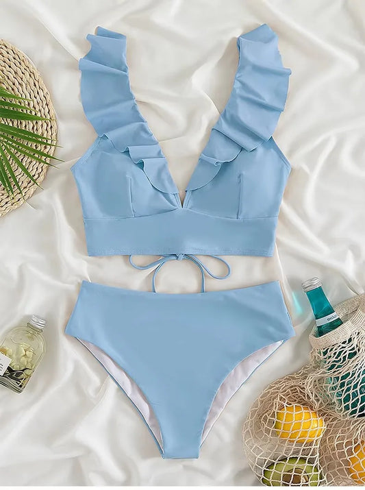 Ladies Two-Piece Bikini Set Sexy Swimsuit Tankini Fashion Ruffled Bikini Swimwear Women Swimming Suit Summer Beachwear Clothing
