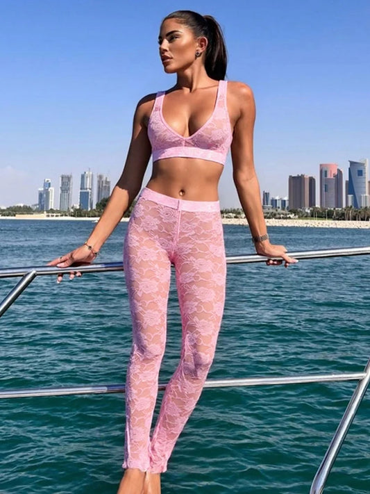 2 Piece Set, lace Coquette Wide Belt Tank Tops+Leggings