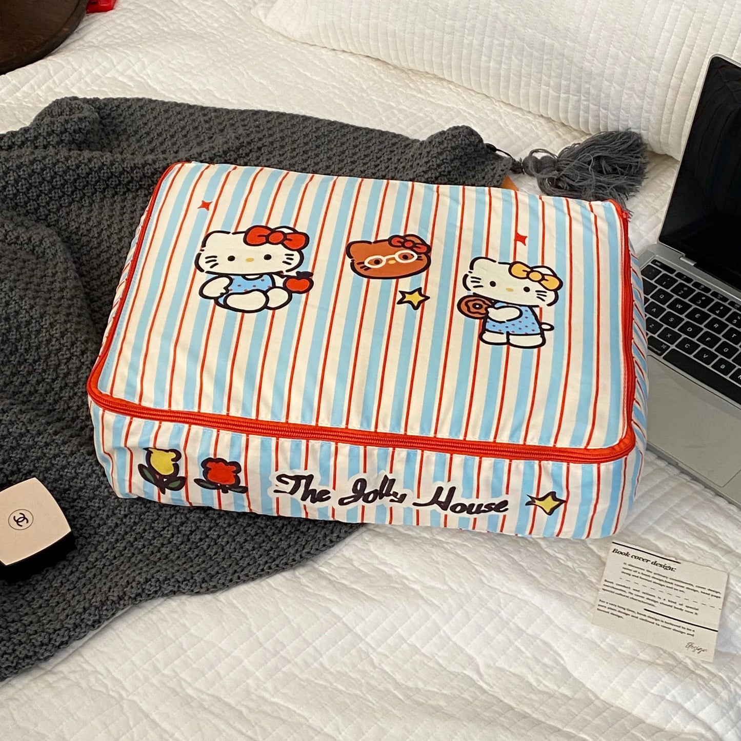 Striped Cat Travel Organizer Bag Portable Luggage Storage Pouch For Trip Business Hand Carry Cosmetic Case