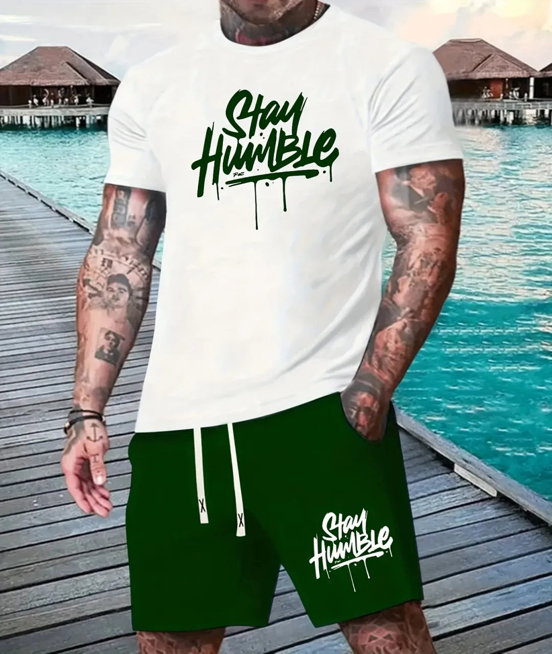 2025 summer new 3D digital printed men's suit Fashion short sleeve shorts suit Outdoor street men's sports shorts Summer daily c