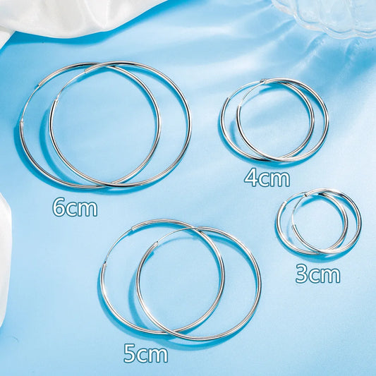 3/4/5/6CM Round Hoop Earrings 925 Sterling Silver For Women Party Luxury Jewelry Accessories 2024 Trend Argent 925 Jewellery