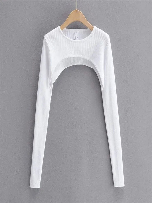 O-neck Women Long Sleeve Crop Top
