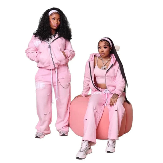 Spicy Girl American Street Sport Hoodie Set Women's Polyester Fiber Fashionable Comfortable Casual Outfit Combo