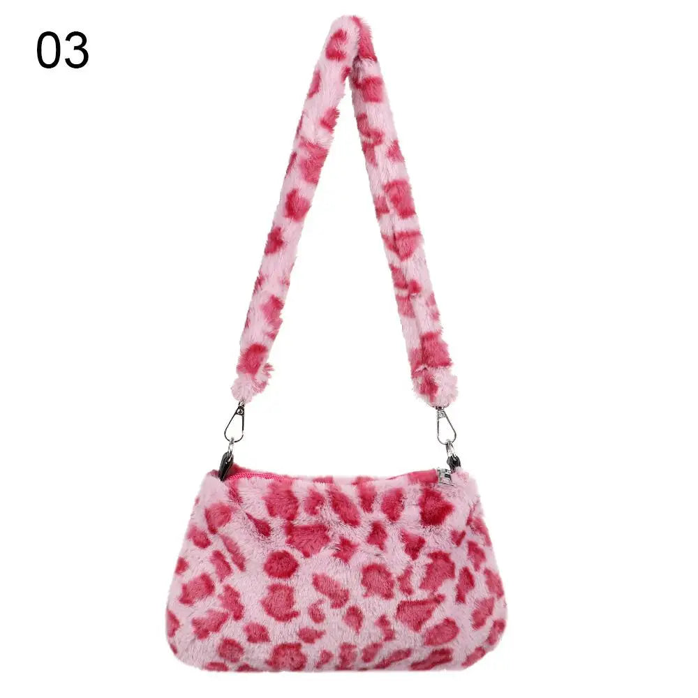 New Women's Casual Shoulder Bag Animal Print Leopard Plush Lady Shoulder Underarm Bag Female Messenger Bag Crossbody Bags