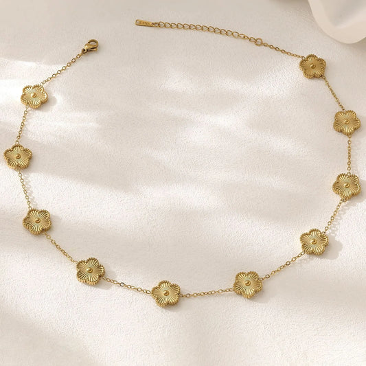 10 Flower Y2K Laser Stainless Steel Five Leaf Flower Waterproof Necklace Simple for ladies Daily Party Aesthetic Jewelry Clover