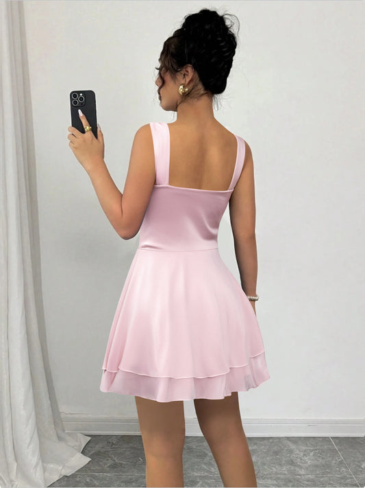 Sexy Square Neck Shoulderless Slim Fit Dress Nightclubs Parties Elegant Double-Layer Ruffled Edge Puffy Women Mini dress