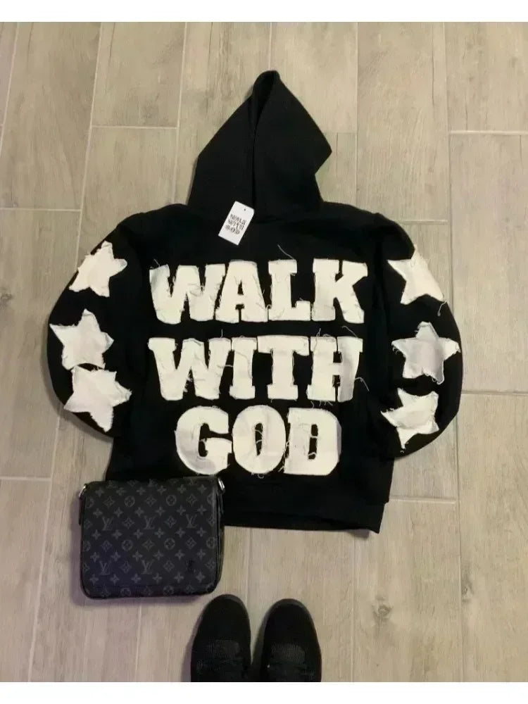 Retro Gothic Full Rhinestone Patch Letter Oversized Hoodie Women's Y2K New Harajuku Hip-Hop Casual Joker Sweatshirt Street Wear