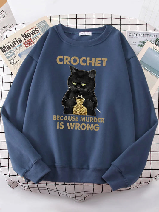 Crochet Because Murder Is Wrong Women's Hoody Fashion Fit Sweatshirt Casual Fleece Oversized Hoody Hip Hop All-match Tracksuit