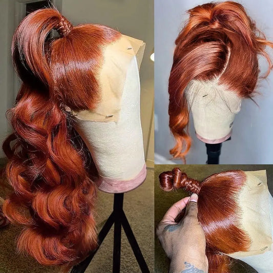 Reddish Brown 13x4 13x6 Lace Front Wigs Human Hair Pre Plucked 200% Density Body Wave Colored Human Hair Lace Frontal Human Wig
