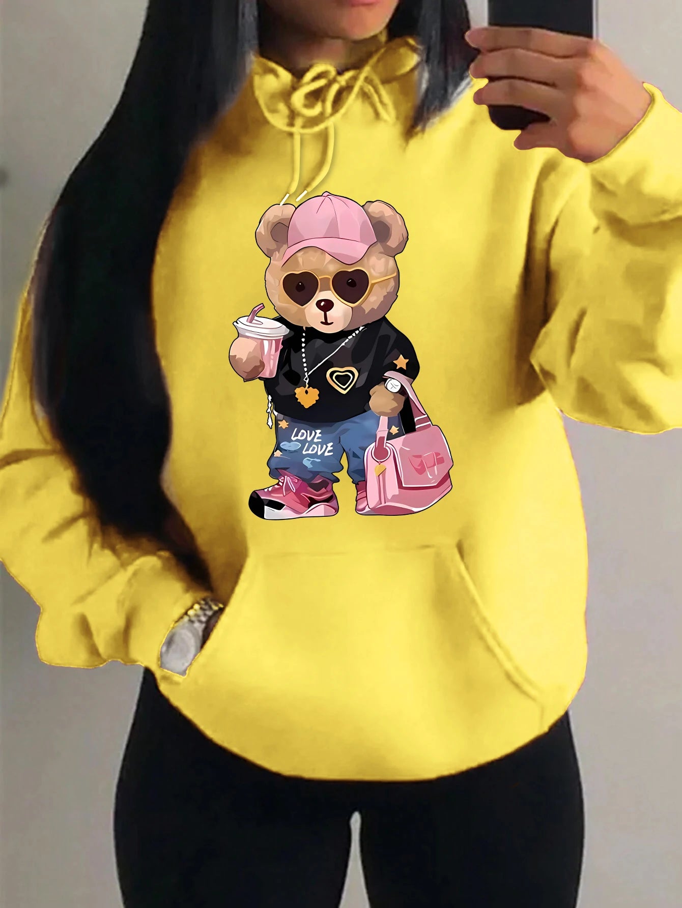 Cool Bear Sister Pattern Creative Design Women Clothes Creativity Fleece Hoodie Harajuku Pocket Pullovers Funny Autumn Hoody