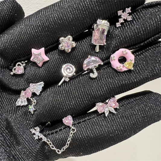 1PCS Cute Pink Zircon 316L Stainless Steel Ear Bone Nail New Fashion Y2K Punk Small Earring for Women Cochlea Jewelry Party Gift