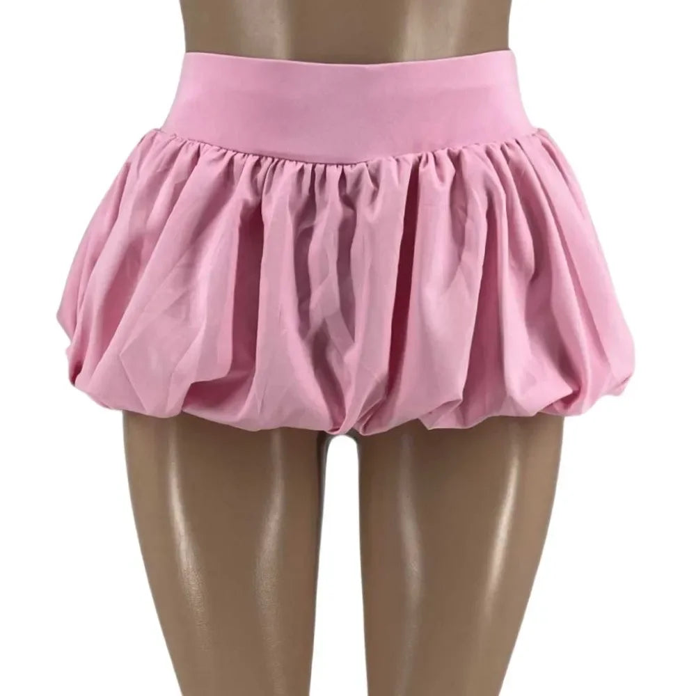 Sweet Bow Fashion, Two Piece Sets Women Thin Strap Slim Tank Top + Puffy Mini Skirts Outfits Female Streetwear