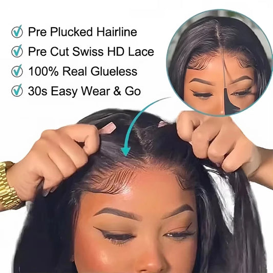No Silk Human Hair 30 Inch HD Lace Wigs Straight Pre Cut 5x5 4x4 Glueless Closure Lace Human Hair Wigs 200% Wear And Go Wig