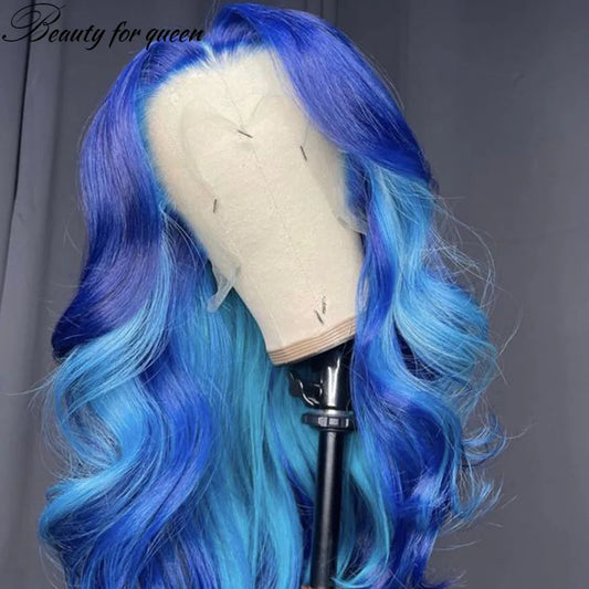 Body Wave Blue Lace Front Human Hair Wigs For Women 150 Density Brazilian Hair HD Transparent Lace Frontal Wigs With Baby Hair