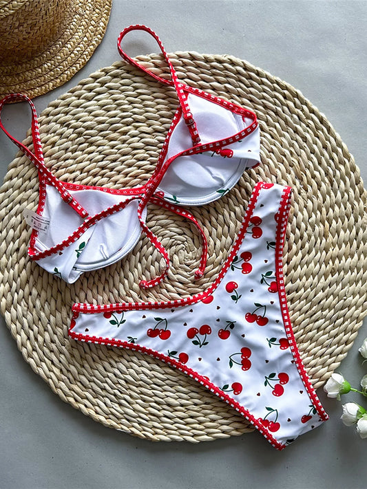 Cherry Printed Underwired Brazilian Bikini, Swimwear, Swimsuit Two-pieces Bikini set Bather Bathing Suit Swim K5913