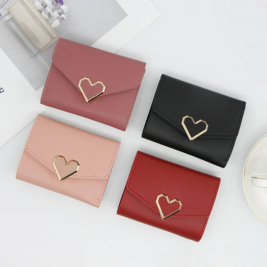 Korean version women wallet short heart-shaped three fold women's wallet multi card slot card bag zero wallet purses for women