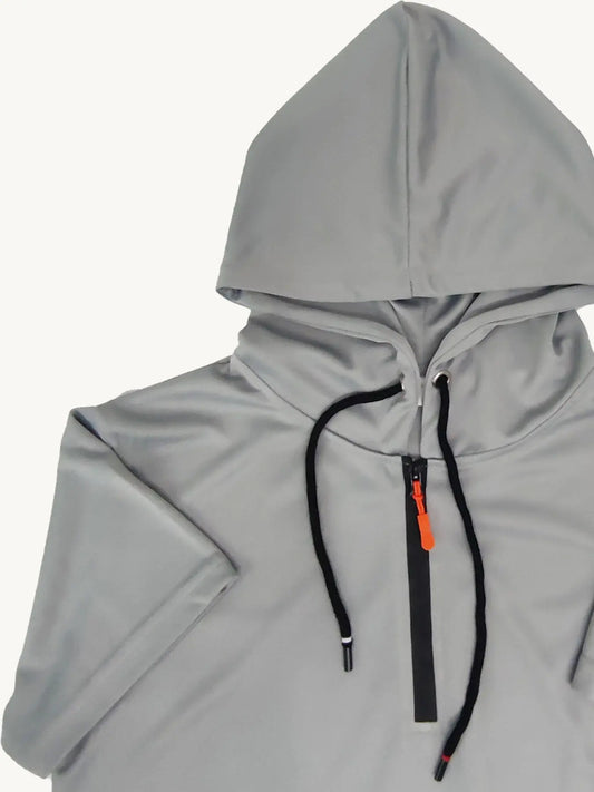 Two-Piece Hooded T-Shirt Zipper + Pocket Shorts