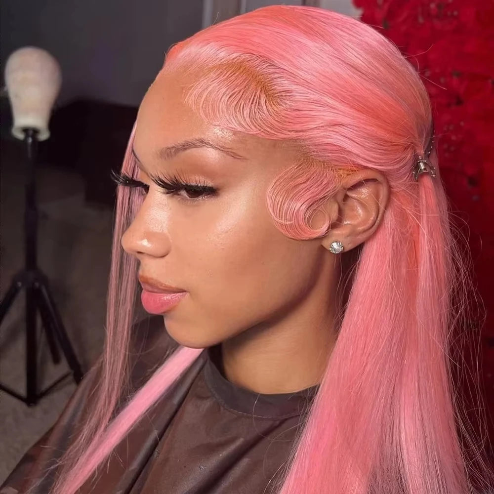 Light Pink 13x6 HD Lace Front Human Hair Wigs For Women Pre Plucked Brazilian Straight 13x4 HD Frontal Wigs 100% Human Hair Wig