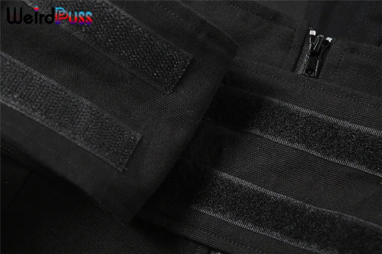 Weird Puss Patchwork Mesh Tank Top Zip Multi-Layer Sporty Locomotive Vest 2024 Trend Summer Hollow Skinny Velcro Belt Streetwear