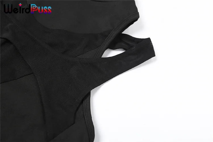 Weird Puss Patchwork Mesh Tank Top Zip Multi-Layer Sporty Locomotive Vest 2024 Trend Summer Hollow Skinny Velcro Belt Streetwear