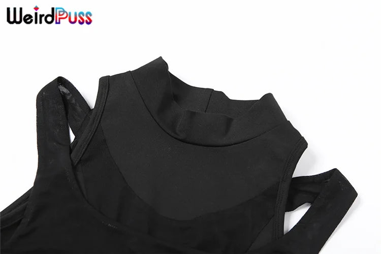 Weird Puss Patchwork Mesh Tank Top Zip Multi-Layer Sporty Locomotive Vest 2024 Trend Summer Hollow Skinny Velcro Belt Streetwear