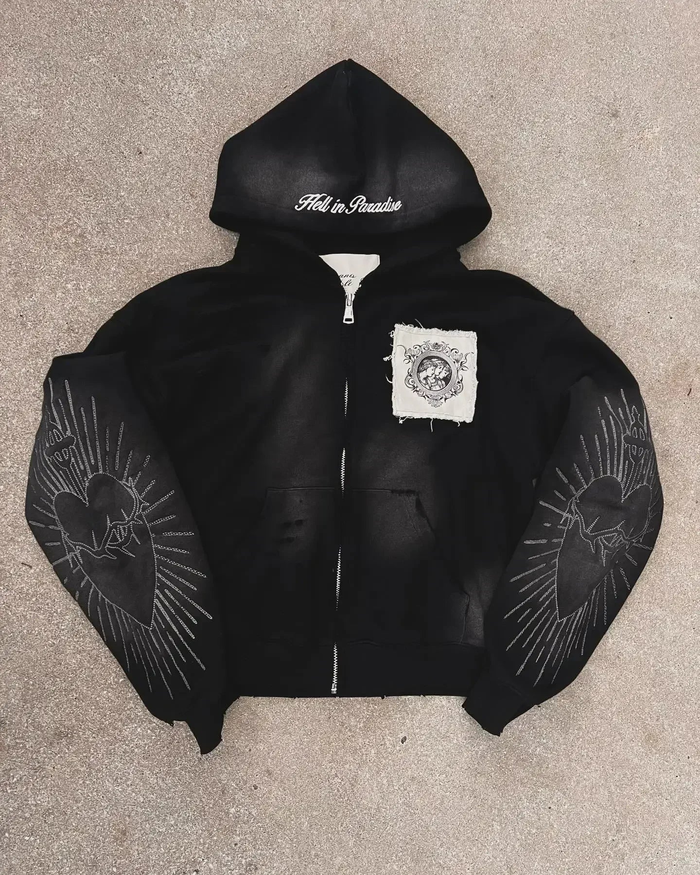 Retro Gothic Full Rhinestone Patch Letter Oversized Hoodie Women's Y2K New Harajuku Hip-Hop Casual Joker Sweatshirt Street Wear