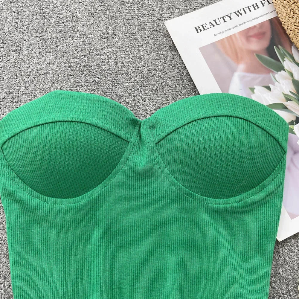 Strapless Western Style Skinny Tanks Camis for Women Summer Casual Solid Colours Female Corset Crop Tube Tops with Built In Bras