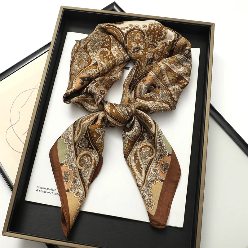 60Colors Luxury Scarf Women 70*70Cm Silk Feel Square Hair Wrapping Foulard Satin Shawl Big Size Head Bandana Hijab Handkerchief