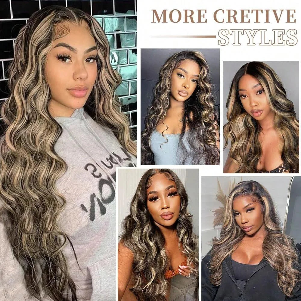 1B/27 Balayage Highlight Body Wave Wig Human Hair 30 Inch 13x4 HD Lace Frontal Wig Ombre Blonde Highlight Brazilian Hair  Wigs