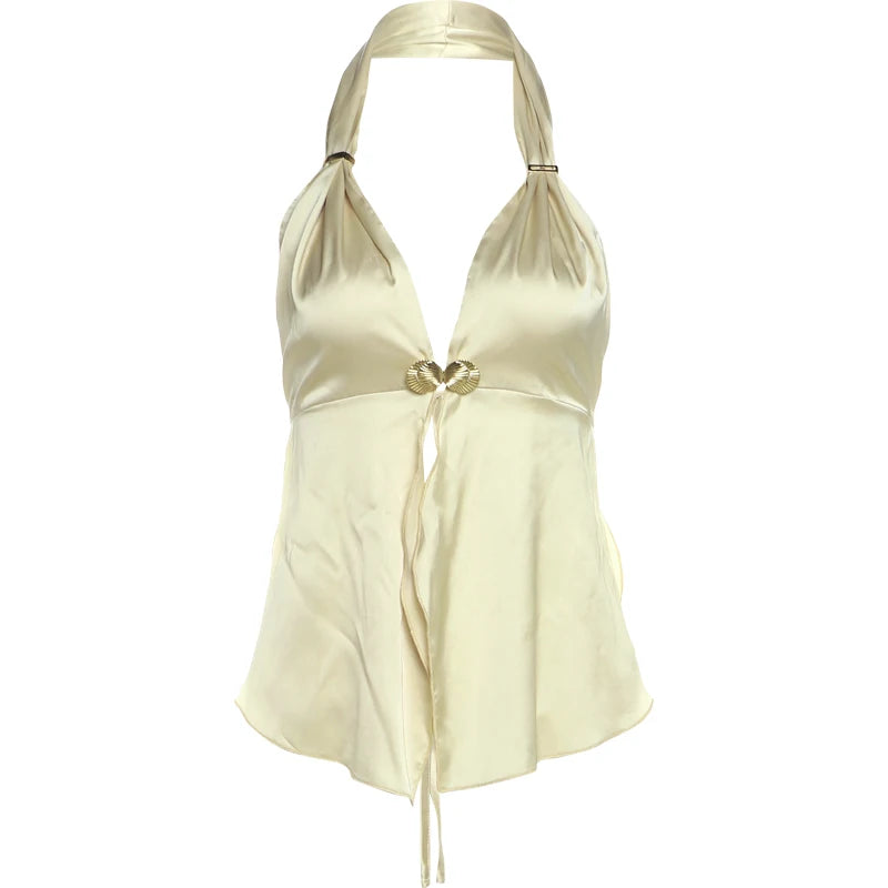 Weird Puss Metal Shell Clasp Tank Tops Women Y2K Halter Backless Sleeveless Summer Trendbeach Party Midnight Wild Vacation Vest