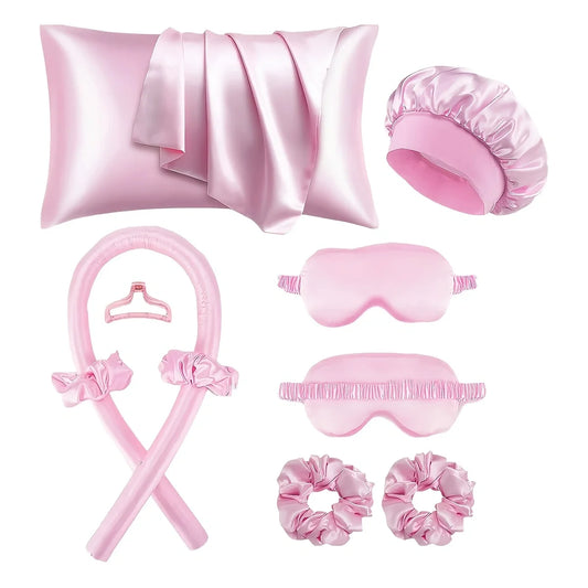 10 pieces of sleep hairstyle design tool set, curling iron and facial massager, 1 pillowcase suitable for hair and skin queen se