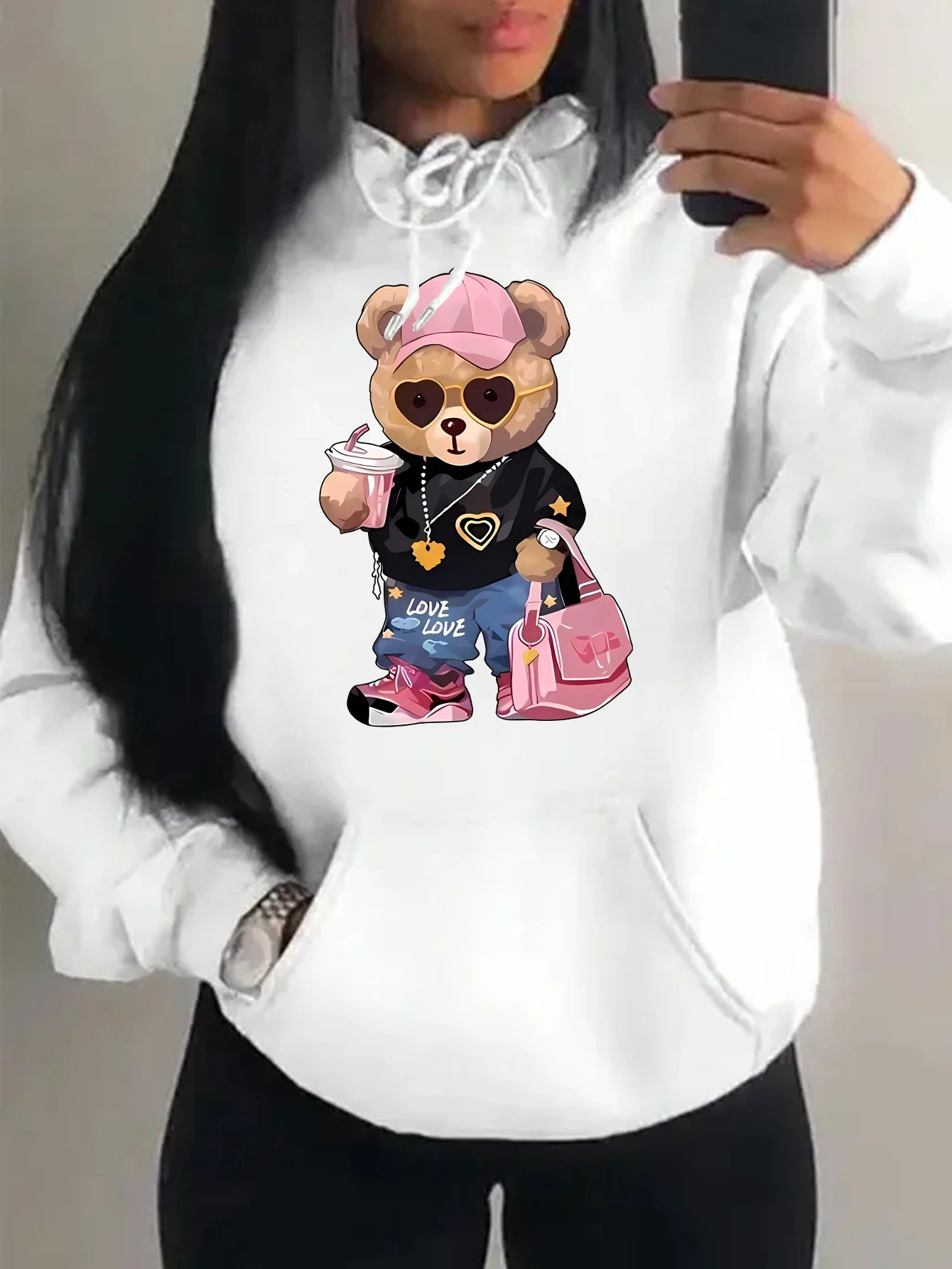 Cool Bear Sister Pattern Creative Design Women Clothes Creativity Fleece Hoodie Harajuku Pocket Pullovers Funny Autumn Hoody