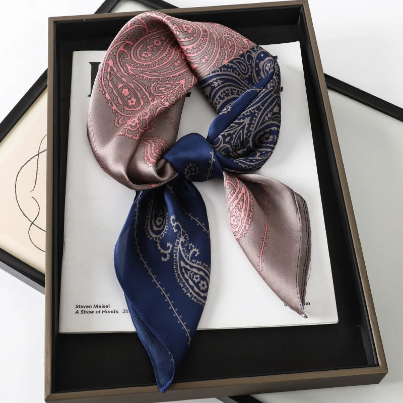 60Colors Luxury Scarf Women 70*70Cm Silk Feel Square Hair Wrapping Foulard Satin Shawl Big Size Head Bandana Hijab Handkerchief