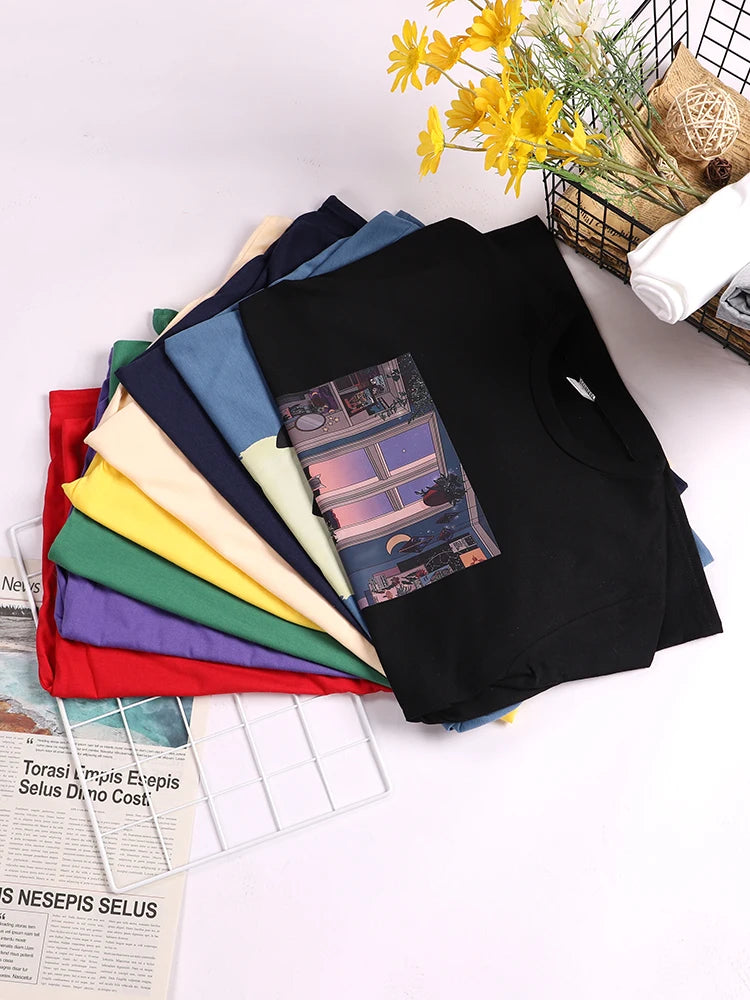 Let'S Fly Love Balloons Prints Womens T-Shirt Soft Breathable Short Sleeve Street Hip Hop Trend Tops Casual Female Tee Clothing