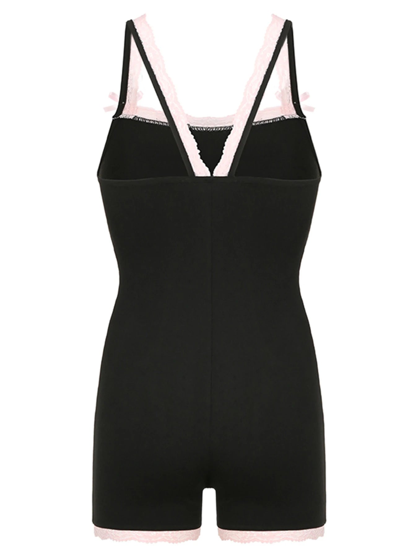 Contrast Lace Patchwork Square Collar Skinny Sexy Straps Rompers Playsuits Sweet Cute Y2K Clothing