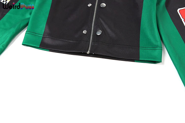 Weird Puss Hipster Patchwork Jacket Women Y2K Letter Print Hipster Uniform Street Single-Breasted Hipster Autumn Trend Zip Coat