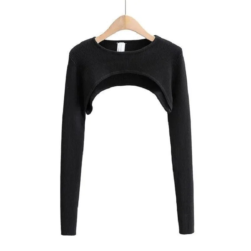 O-neck Women Long Sleeve Crop Top