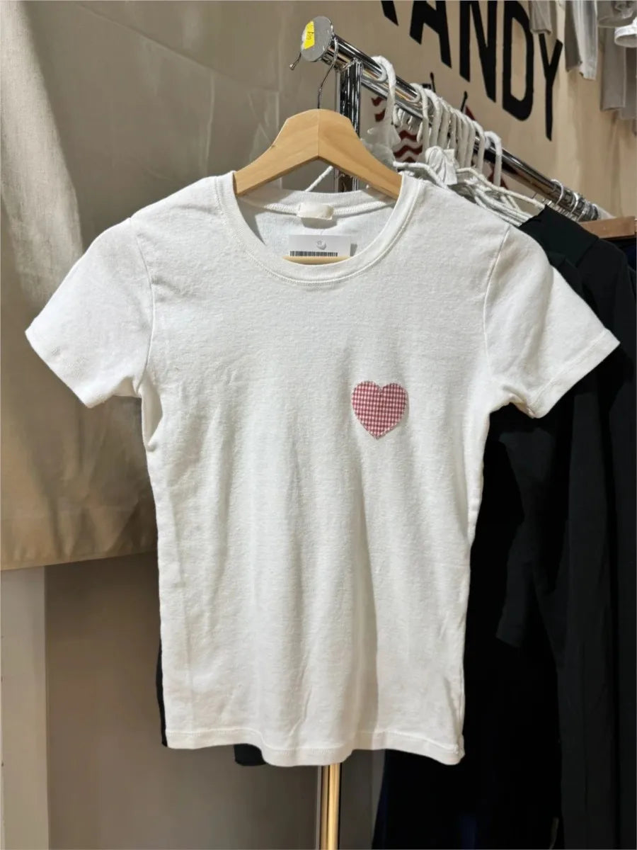 Sweet Star Appliques Slim Crop Top ladies Round Neck Y2K Tops