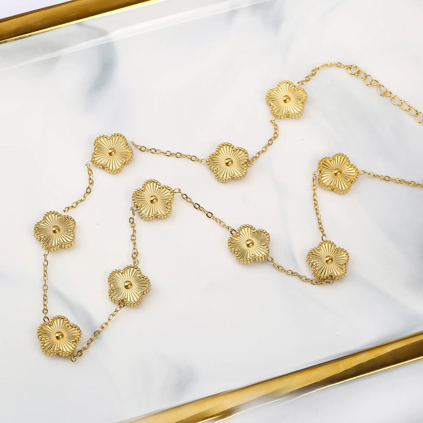 10 Flower Y2K  Laser Stainless Steel Five Leaf Flower Waterproof Necklace Simple for ladies Daily Party Aesthetic Jewelry Clover