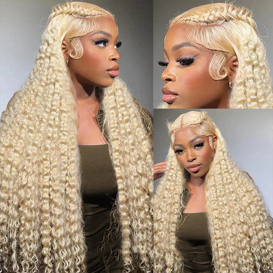 Deep Wave 613 Lace Front Wig Human Hair 13X6 30 32 Inch Blonde Wig Human Hair 220 Density Pre Plucked Lace Frontal Wig For Women