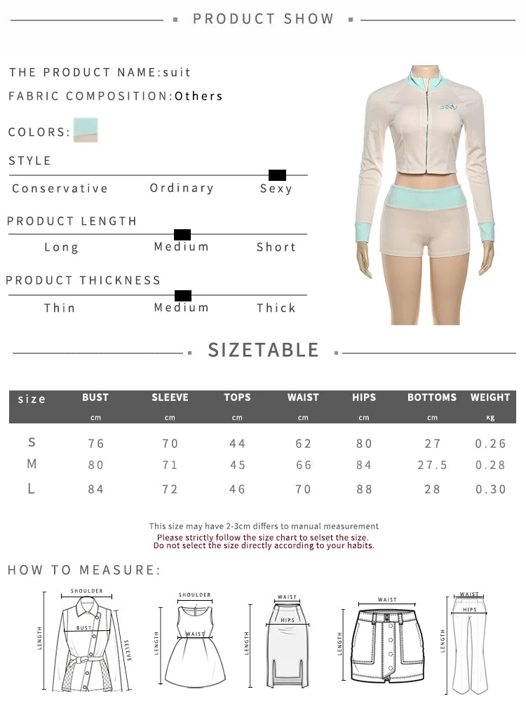 Weird Puss Casual Women 2Piece Set Letter Embroidery Zip Crop Jacket+Widewaist Shorts Matching Streetwear Stretch Sporty Outfits