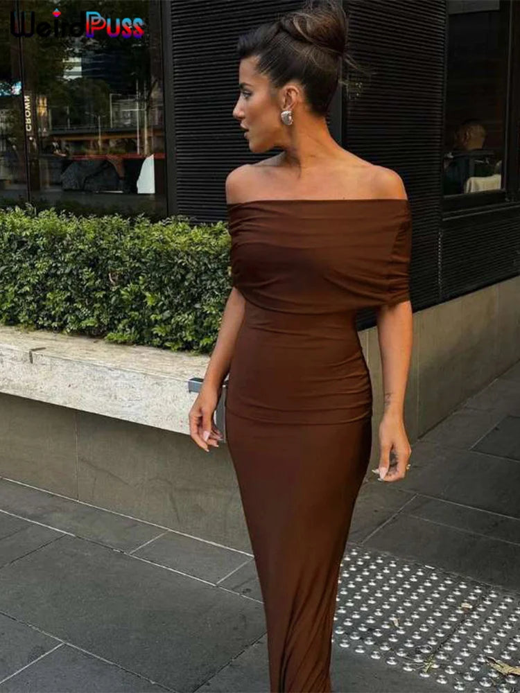 weird puss slash neck elegant solid dress women summer hollow skinny stretch maxi bodycon birthday party streetwear Vestidos
