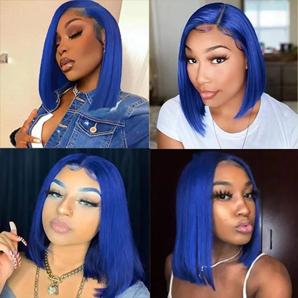 Blue Bob Lace Front Wig Human Hair 13x4 Colored Short Navy Blue Bob Wigs Pre Plucked Natural Hairline With Baby Hair