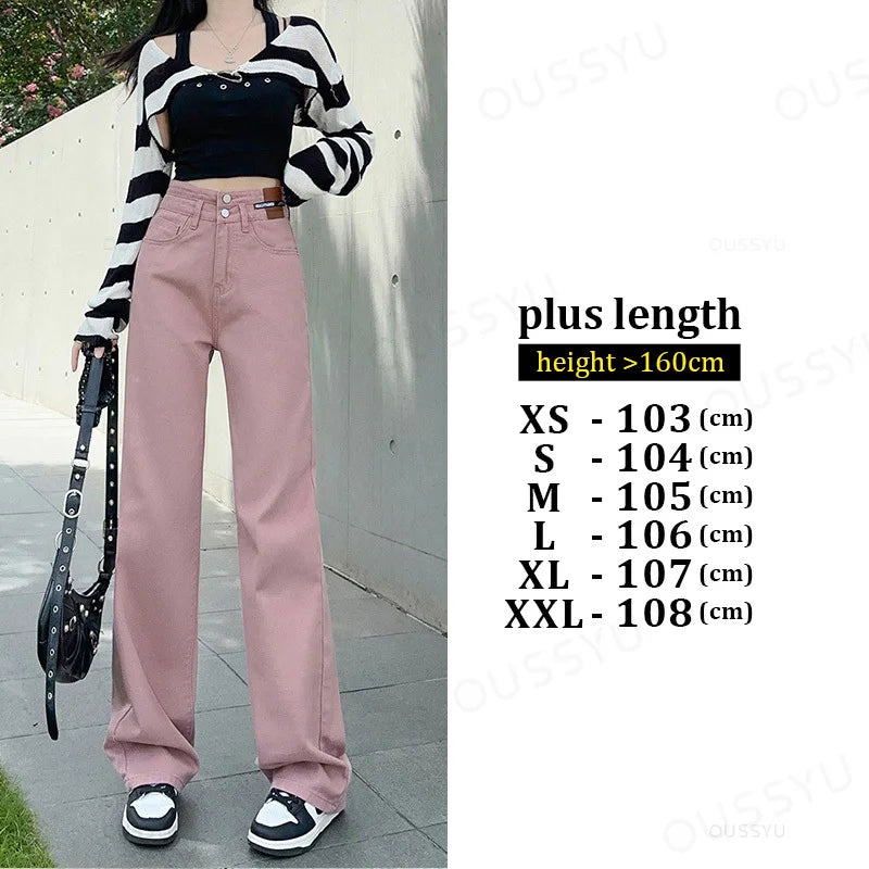 OUSSYU Woman Jeans High Waist Straight Wide Leg Cotton  Clothing Blue Streetwear Vintage Fashion Harajuku Women Trousers