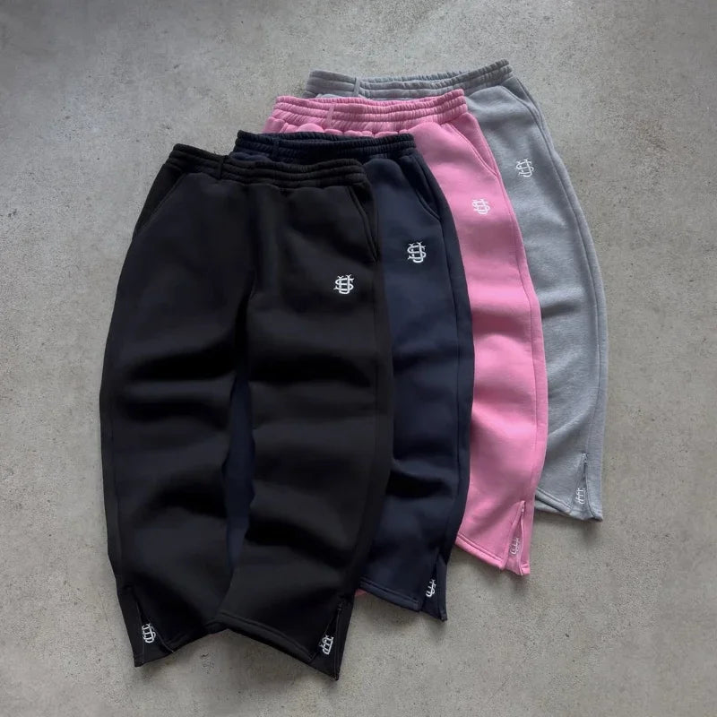 Fashion Embroidery Casual Slim Pants Y2k Street Wearing Solid Color Sport Pants Men And Women Couple Straight Leg Pants Hot