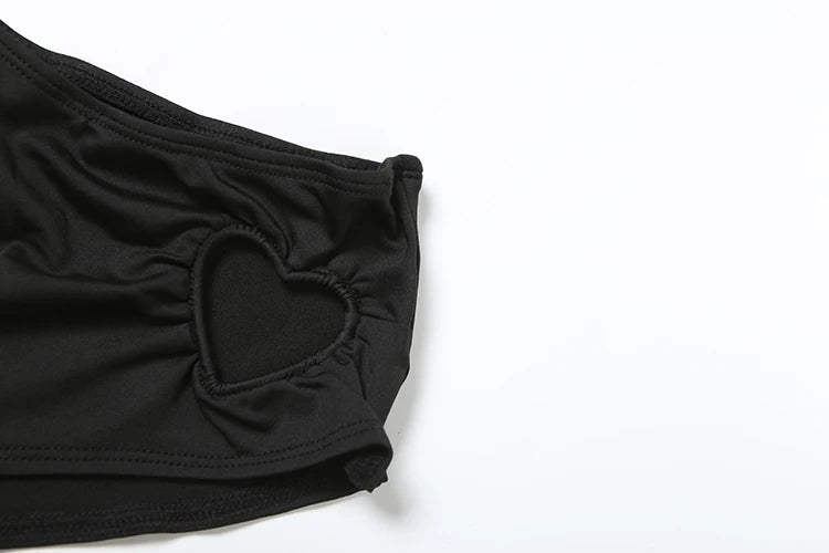 Weird Puss Heart Hollow 2 Piece Set Women Simple Vacation Camisole+Panties Beach Style Matching Stretch Street Comfortable Suit