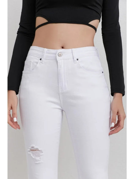 Ladies White jeans, Trousers High waisted Distressed Flare Leg Fashionable Jeans Street style Outfit